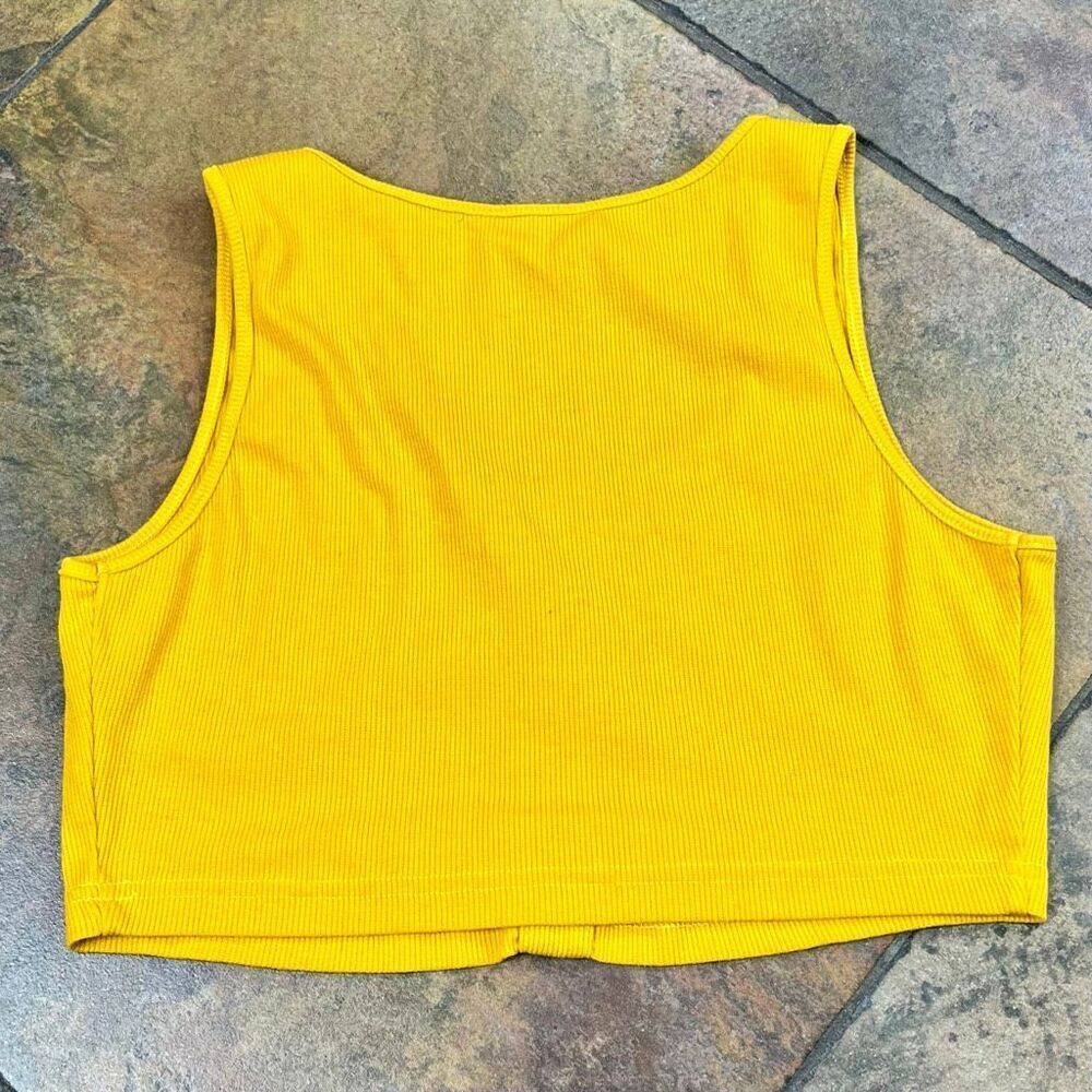 Shein Mustard Yellow Ribbed Button-Front Crop Top Small - Picture 8 of 10
